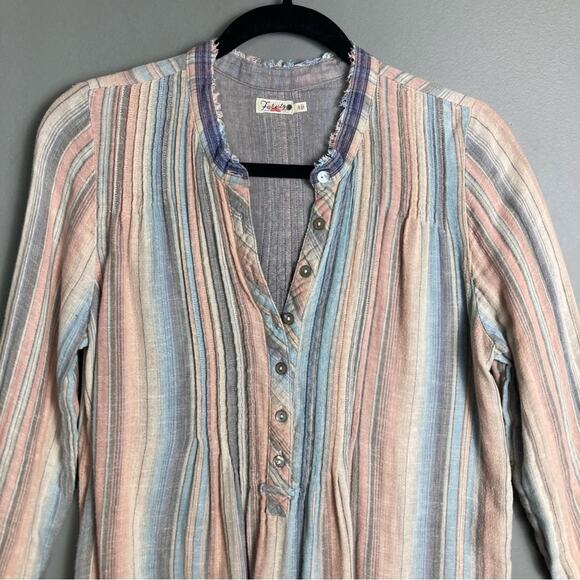 Faherty top small button up peasant madras pastel linen rainbow beachy Baja - Picture 8 of 10